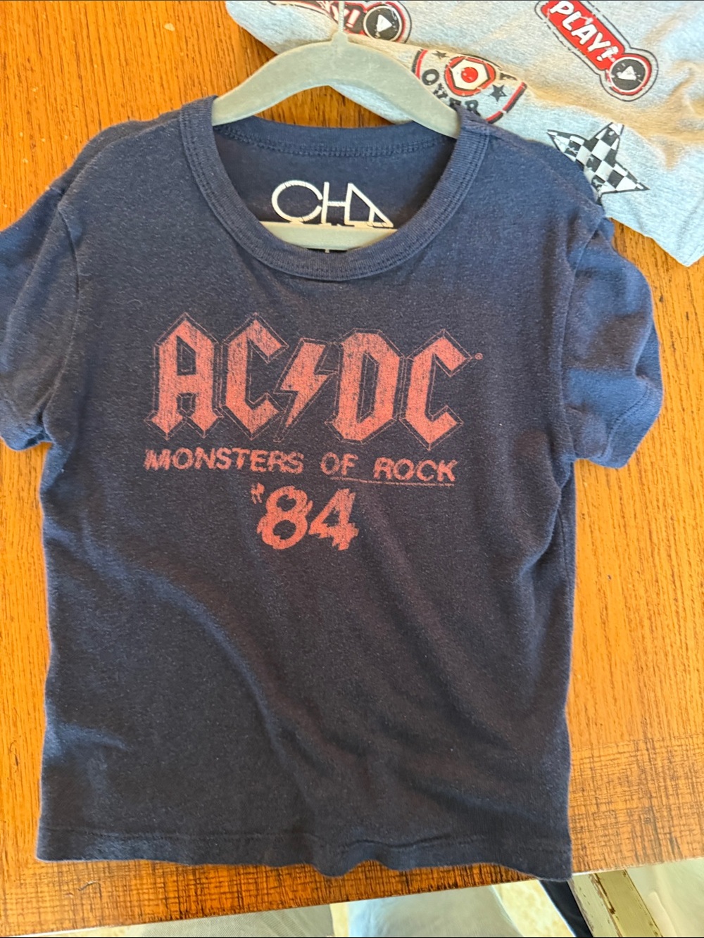AC/DC Navy Short Sleeve Tee with Distressed Red Graphic